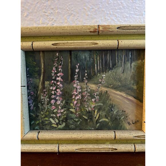 Vintage Acrylic Painting Floral Landscape 9x7 Framed Artist Signed - Picture 2 of 5